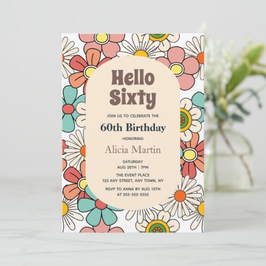 Hallo Groovy Retro Hippie Flower Kaart (Staand voorkant)