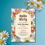 Hallo Groovy Retro Hippie Flower Kaart<br><div class="desc">Groovy Retro Hippie Bloem op Witte Achtergrond Verjaardagsuitnodiging.</div>