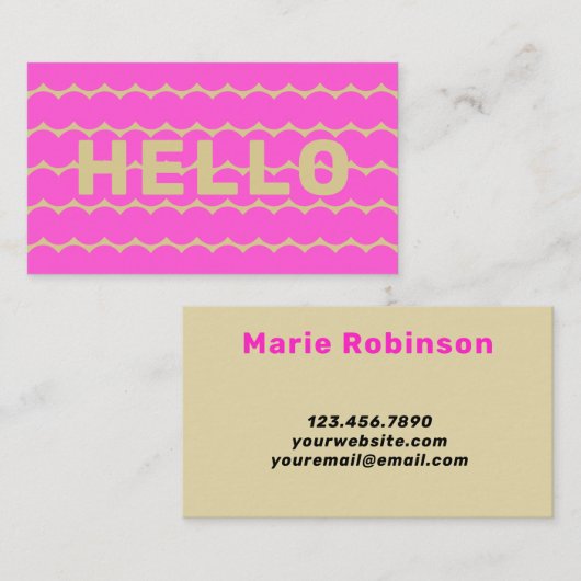 Hallo Groovy Squigggles Khaki Beige Bubblegum Roze Visitekaartje (Voorkant / Achterkant)