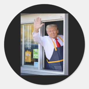 Hallo, haal je burger, Donald Trump bakt frietjes  Ronde Sticker
