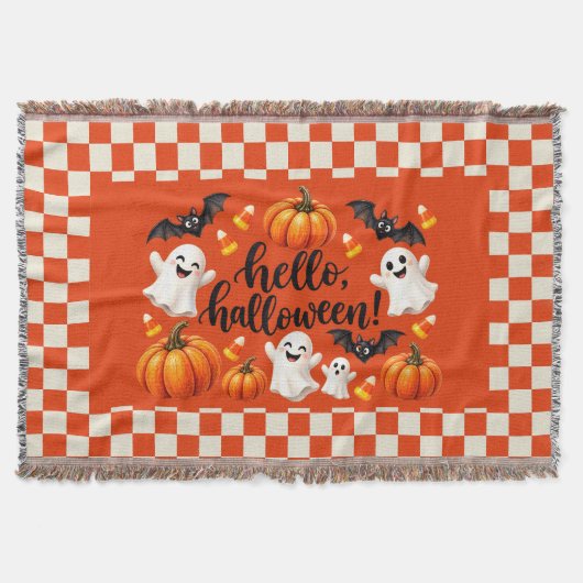 Hallo Halloween Geesten & Pompoenen Geruite Deken  (Voorkant)