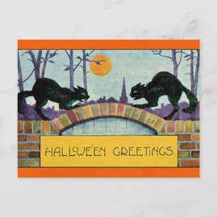 Hallo Halloween Groeten, Twee Zwarte Katten, Briefkaart