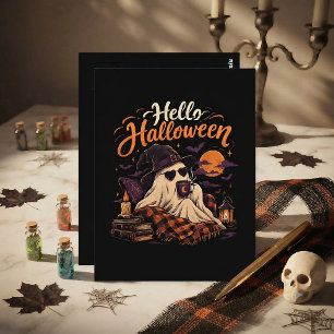 Hallo Halloween Schattig Spookje Drinkt Koffie Briefkaart