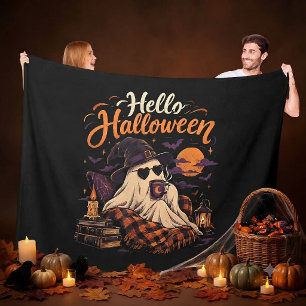 Hallo Halloween Schattig Spookje Drinkt Koffie Fleece Deken