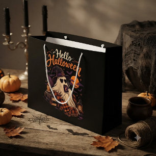 Hallo Halloween Schattig Spookje Drinkt Koffie Groot Cadeauzakje