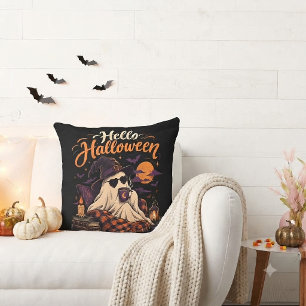 Hallo Halloween Schattig Spookje Drinkt Koffie Kussen
