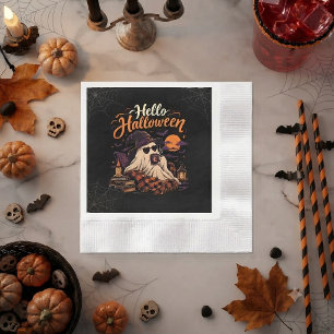 Hallo Halloween Schattig Spookje Drinkt Koffie Servet