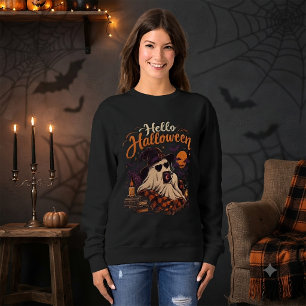Hallo Halloween Schattig Spookje Drinkt Koffie Trui