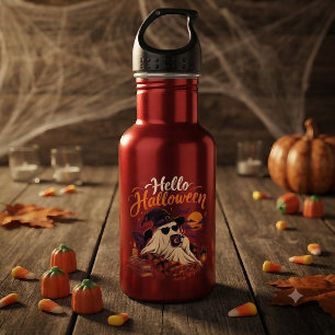 Hallo Halloween Schattig Spookje Drinkt Koffie Waterfles