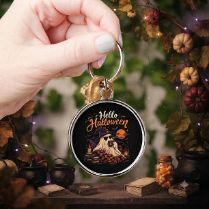 Hallo Halloween Schattig Spookje Koffie Drinken Sleutelhanger