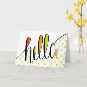 Hallo Hand geletterd met Schattigee muisillustrati Kaart