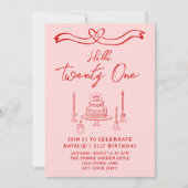 Hallo Hand getrokken roze rode taart Kaart (Voorkant)