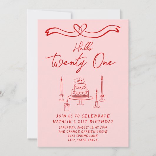 Hallo Hand getrokken roze rode taart Kaart (Voorkant)