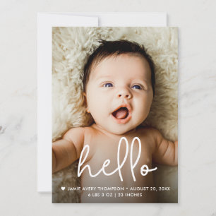 Hallo Handlettering script Baby Foto Geboorte Bedankkaart