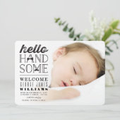 hallo Handsome Baby Photo Geboorteaankondiging Aankondiging (Staand voorkant)