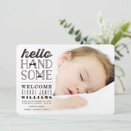 hallo Handsome Baby Photo Geboorteaankondiging Aankondiging (Staand voorkant)
