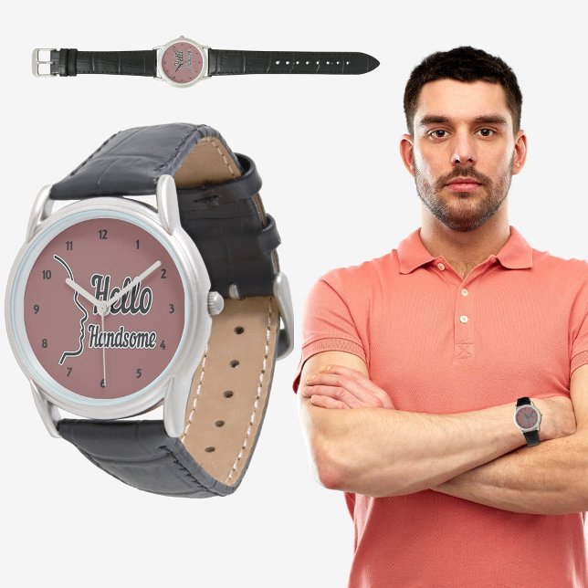 hallo Handsome Typography and Face Profile Outline Horloge (Hello Handsome Typography and Face Profile Outline Watch)