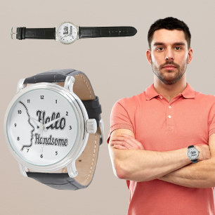 hallo Handsome Typography and Face Profile Outline Horloge