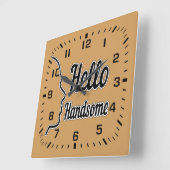 hallo Handsome Typography and Face Profile Outline Vierkante Klok (Hoek)