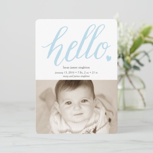 Hallo Hart Geboorteaankondiging 5x7 Aankondiging (Staand voorkant)