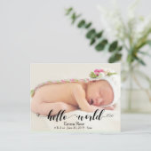 Hallo Hart handgeschreven wereld geboorte aankondi Briefkaart (Staand voorkant)