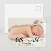 Hallo Hart handgeschreven wereld geboorte aankondi Briefkaart (Voorkant / Achterkant)