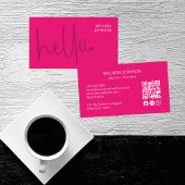 Hallo Hart Hot Pink Script QR Code Social Media Visitekaartje