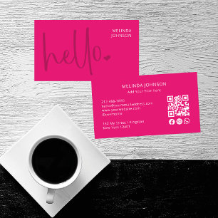 Hallo Hart Hot Pink Script QR Code Social Media Visitekaartje