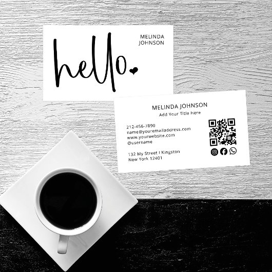 Hallo Hart Wit Script QR Code Social Media Visitekaartje