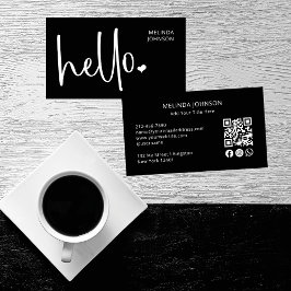Hallo Hart Zwart Script QR Code Social Media Visitekaartje