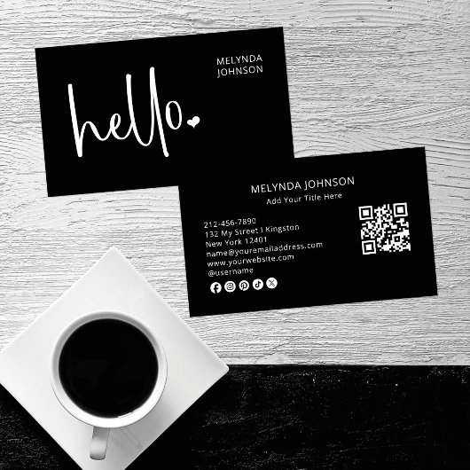 Hallo Hart Zwarte Script QR Code Sociale Media Visitekaartje