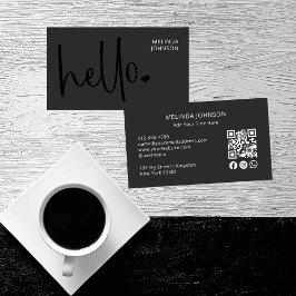 Hallo Heart Deep Black Script QR-code voor sociale Visitekaartje