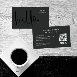 Hallo Heart Deep Black Script QR-code voor sociale Visitekaartje