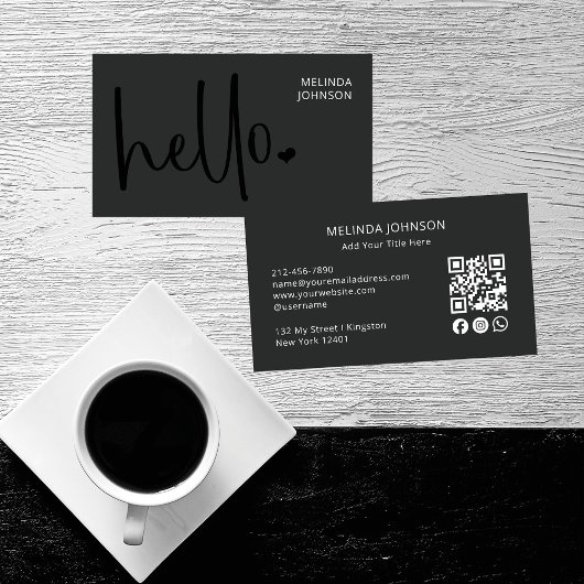 Hallo Heart Deep Black Script QR-code voor sociale Visitekaartje