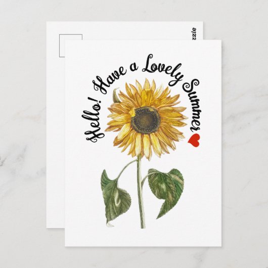 hallo! Heb een mooie zomer - zonnebloem Briefkaart (Voorkant / Achterkant)