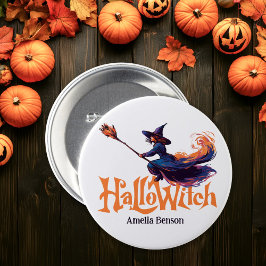 Hallo heks kleurrijke heks illustratie Halloween Ronde Button 7,6 Cm