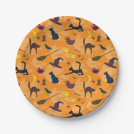 hallo heks - naadloos halloween patroon. papieren bordje