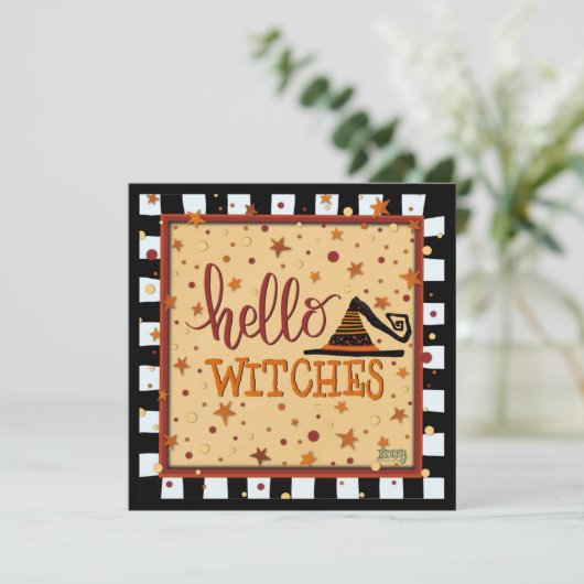 Hallo Heksen Grappig Vriend Halloween Vakantie Kaa Feestdagenkaart (Staand voorkant)
