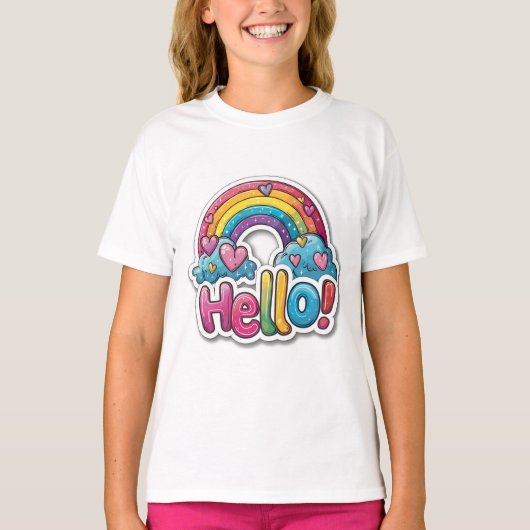 Hallo Helder en vrolijk Regenboog Kinderen T-shirt (Voorkant)