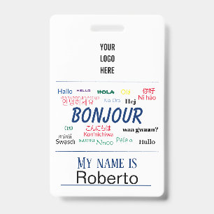 Hallo Hello World Reis Talen Kleurrijke Naam Badge