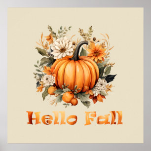Hallo herfst aquarel wilde bloemen herfstbladeren poster