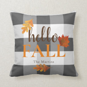 hallo Herfst Autumn Leaves Black Kussen