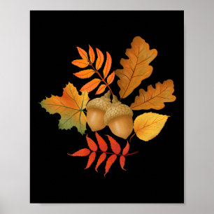 Hallo Herfst bladeren en eikels herfst Herfst Than Poster
