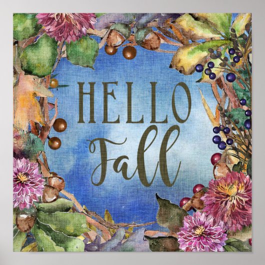 hallo Herfst | Bloemen en Bergen Wreath Poster (Voorkant)