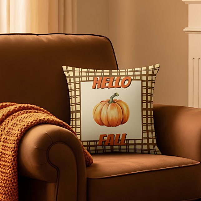 Hallo Herfst boerderij met pompoen en Plaid Des Kussen (Stylish Hello Fall Pillow)