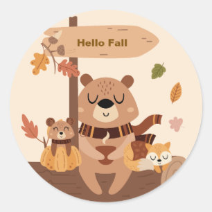 Hallo Herfst – Bosdieren Herfst Ronde Sticker