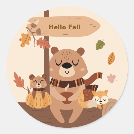 Hallo Herfst – Bosdieren Herfst Ronde Sticker (Voorkant)