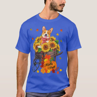 hallo Herfst Corgi Dog op zonnebloemen in de herfs T-shirt