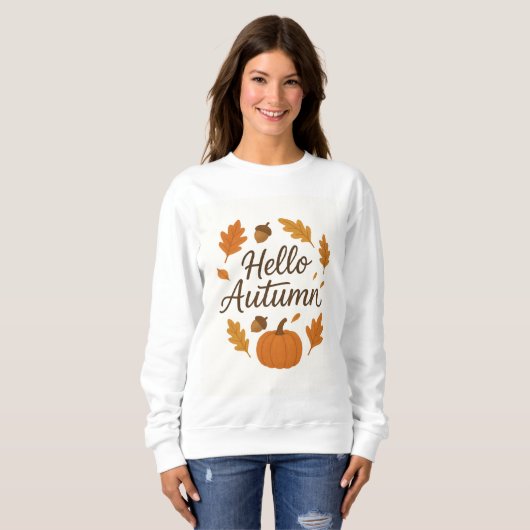 Hallo Herfst Cozy Fall Trui | Pompoen en Blad (Voorkant volledig)