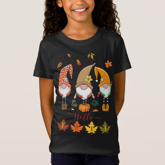 hallo Herfst Cute Gnomes Pumpkins Leaves Happy Dan T-shirt (Voorkant)
